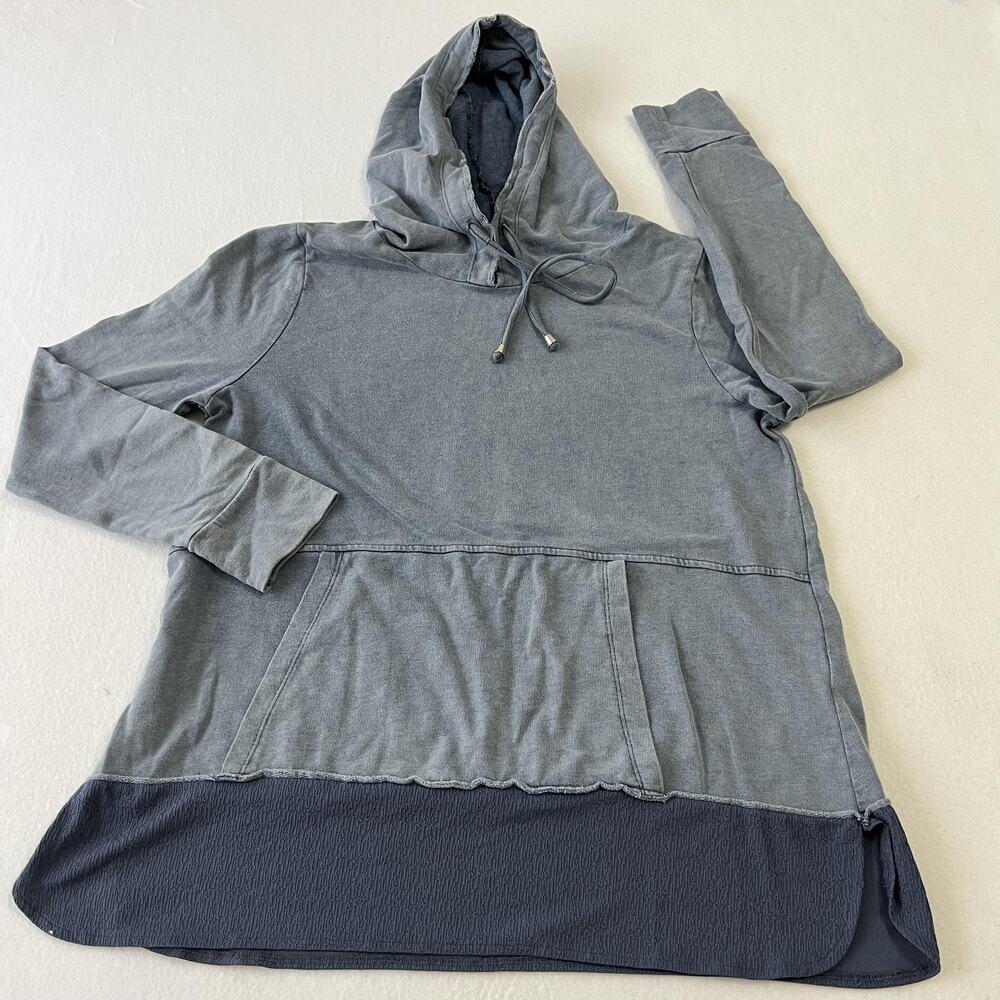 Soft Surroundings Tunic Hoodie Womens Large Blue Slub LS Layered Top Fr Terry